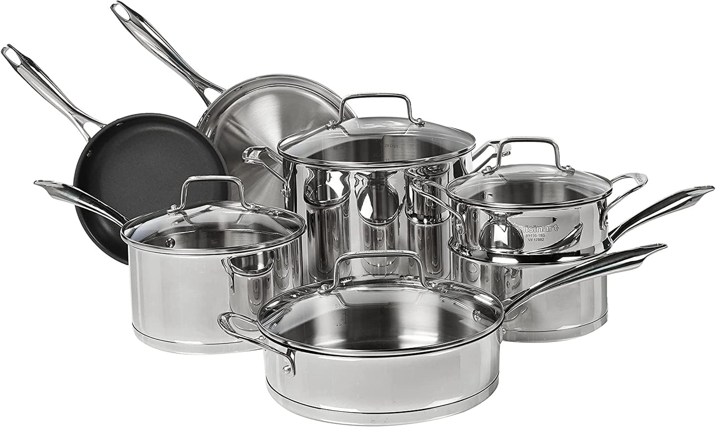Cuisinart 11-Piece Stainless Steel Cookware Set, Professional Grade Silver Finish