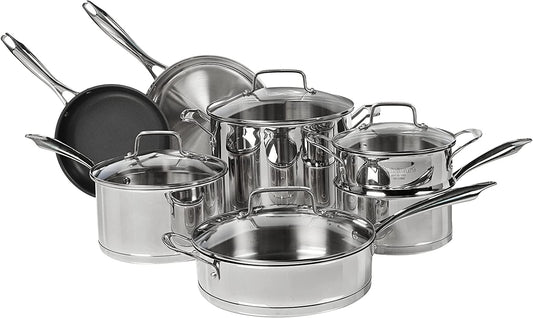 Cuisinart 11-Piece Stainless Steel Cookware Set, Professional Grade Silver Finish