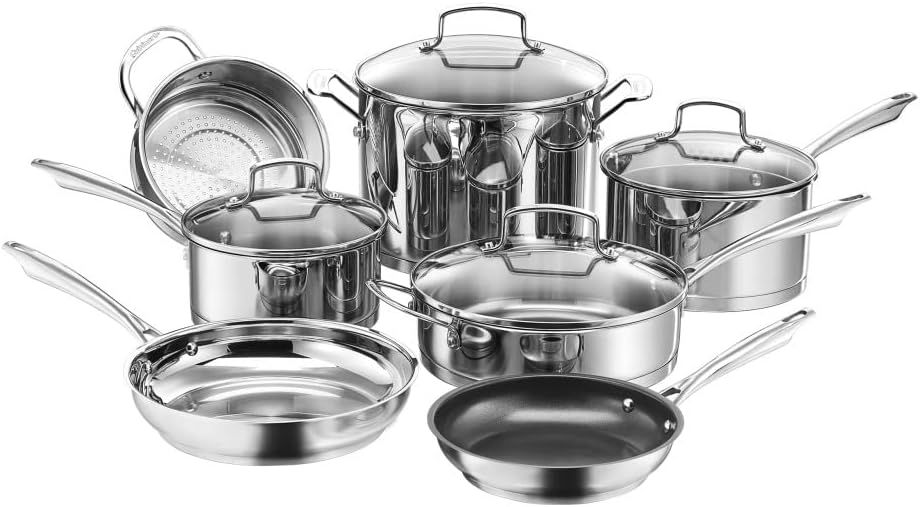 Cuisinart 11-Piece Stainless Steel Cookware Set, Professional Grade Silver Finish