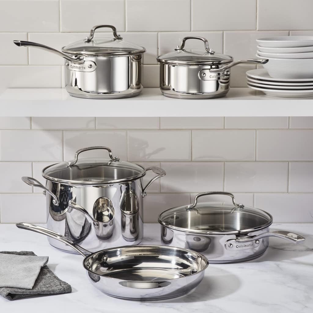 Cuisinart 9-Piece Stainless Steel Home Gourmet Cookware Set, Silver Color