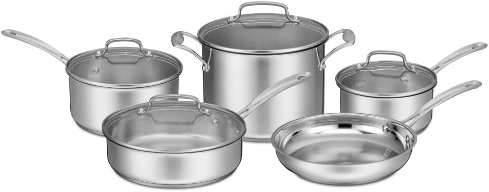 Cuisinart 9-Piece Stainless Steel Home Gourmet Cookware Set, Silver Color