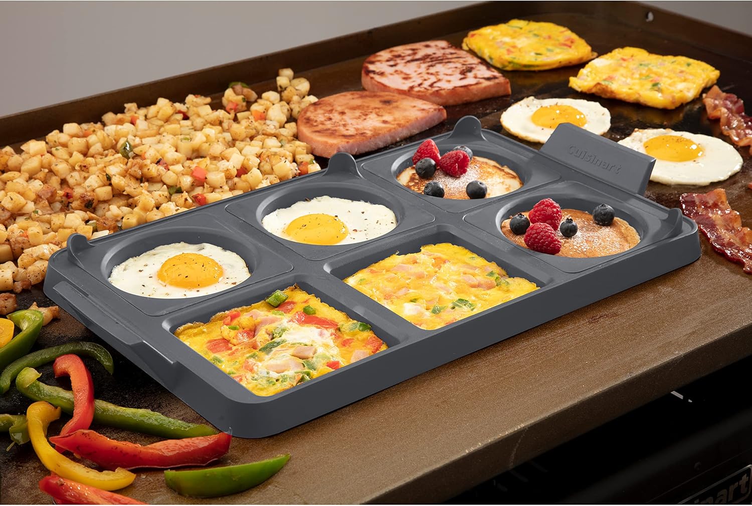 Cuisinart CGR-600 7-Piece Griddle Egg Ring Tray for Cooking Multiple Eggs at Once