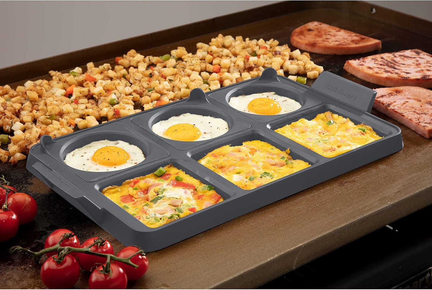 Cuisinart CGR-600 7-Piece Griddle Egg Ring Tray for Cooking Multiple Eggs at Once