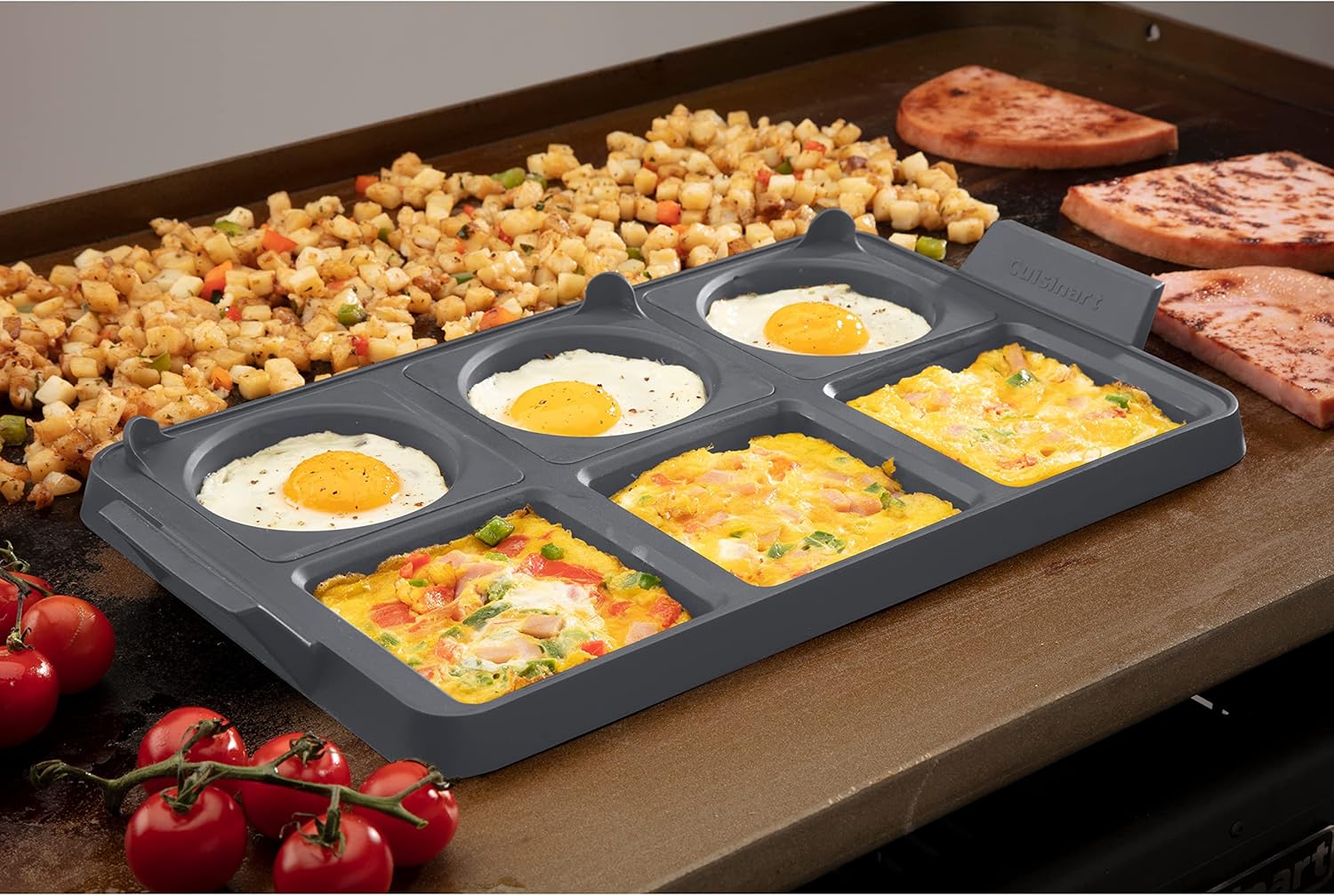 Cuisinart CGR-600 7-Piece Griddle Egg Ring Tray for Cooking Multiple Eggs at Once