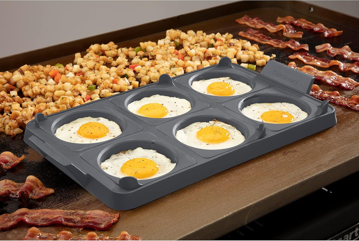 Cuisinart CGR-600 7-Piece Griddle Egg Ring Tray for Cooking Multiple Eggs at Once