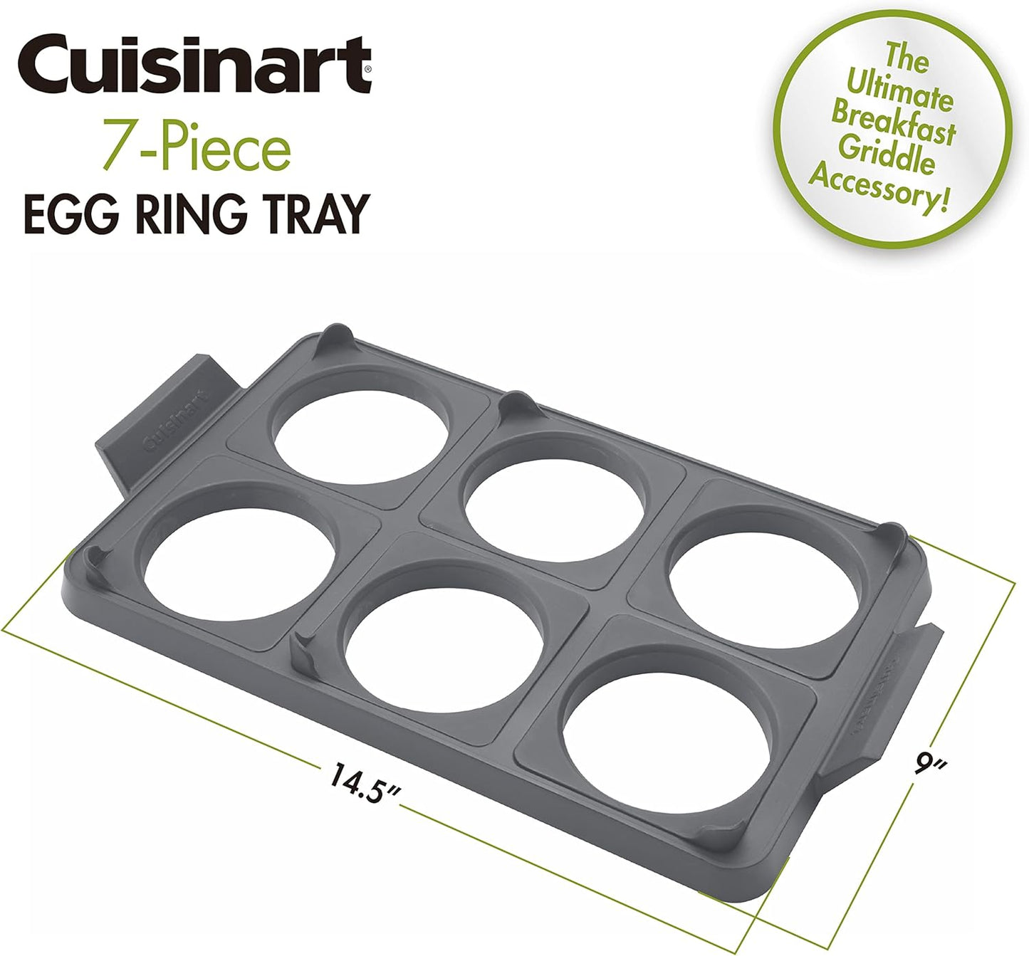 Cuisinart CGR-600 7-Piece Griddle Egg Ring Tray for Cooking Multiple Eggs at Once