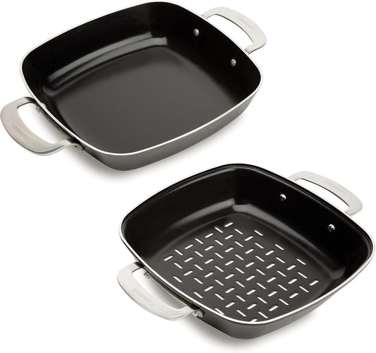 Cuisinart CGT-600 9x9 Inch Non-Stick Grill Pan Set - Cookware for Grilling