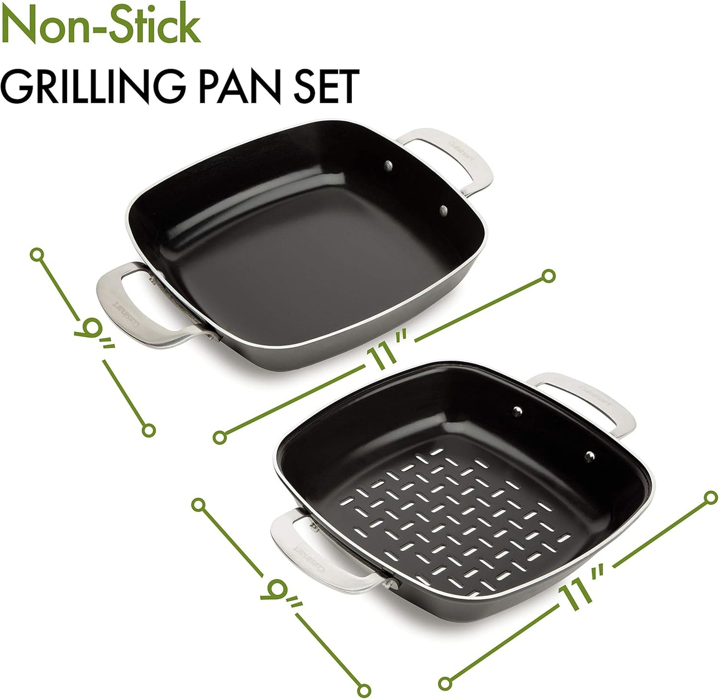 Cuisinart CGT-600 9x9 Inch Non-Stick Grill Pan Set - Cookware for Grilling