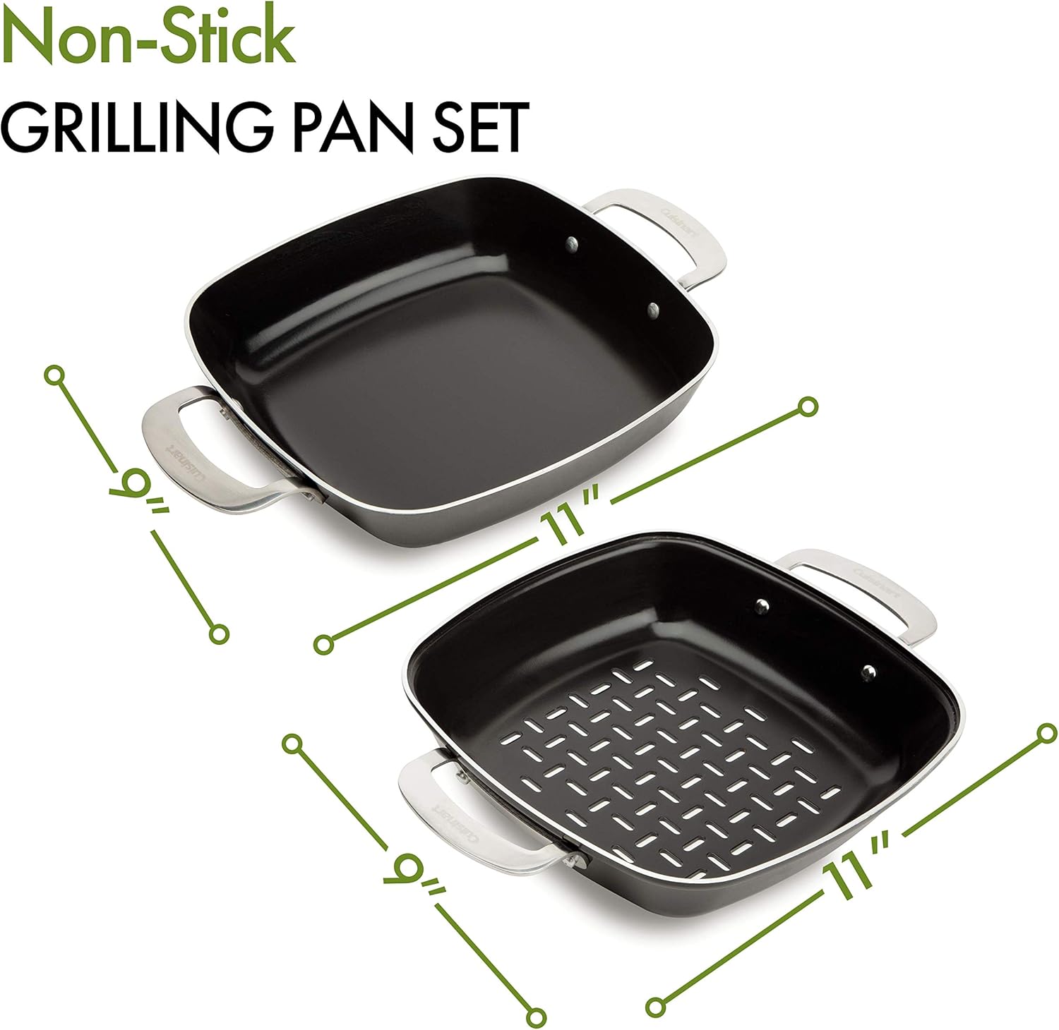 Cuisinart CGT-600 9x9 Inch Non-Stick Grill Pan Set - Cookware for Grilling