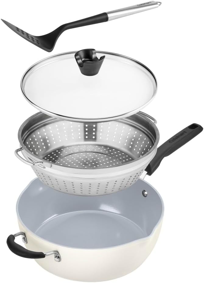 Cuisinart Crème de la Creme 4-Piece Pan Set with Steamer and Slotted Turner - 4.5 Qt. Multi-Purpose Pan with Cover