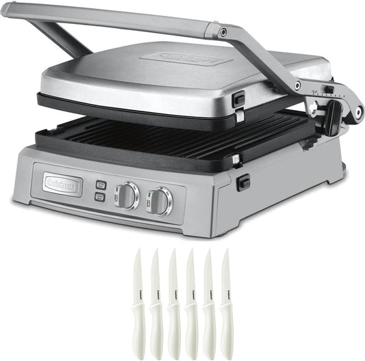 Cuisinart GR-150P1 Griddler Deluxe Stainless Bundle with 6-Piece Ceramic Coated Steak Knife Set