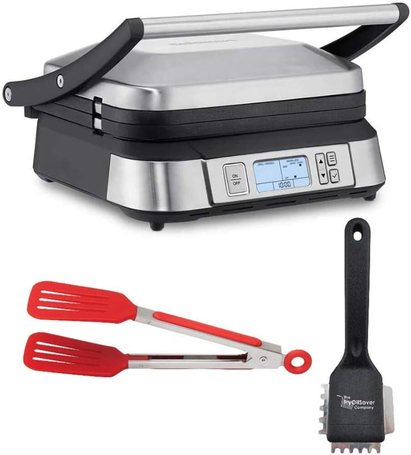 Cuisinart GR-6S Smoke-Less Contact Griddler Bundle with Small Grill Brush and Nylon Flipper Tongs
