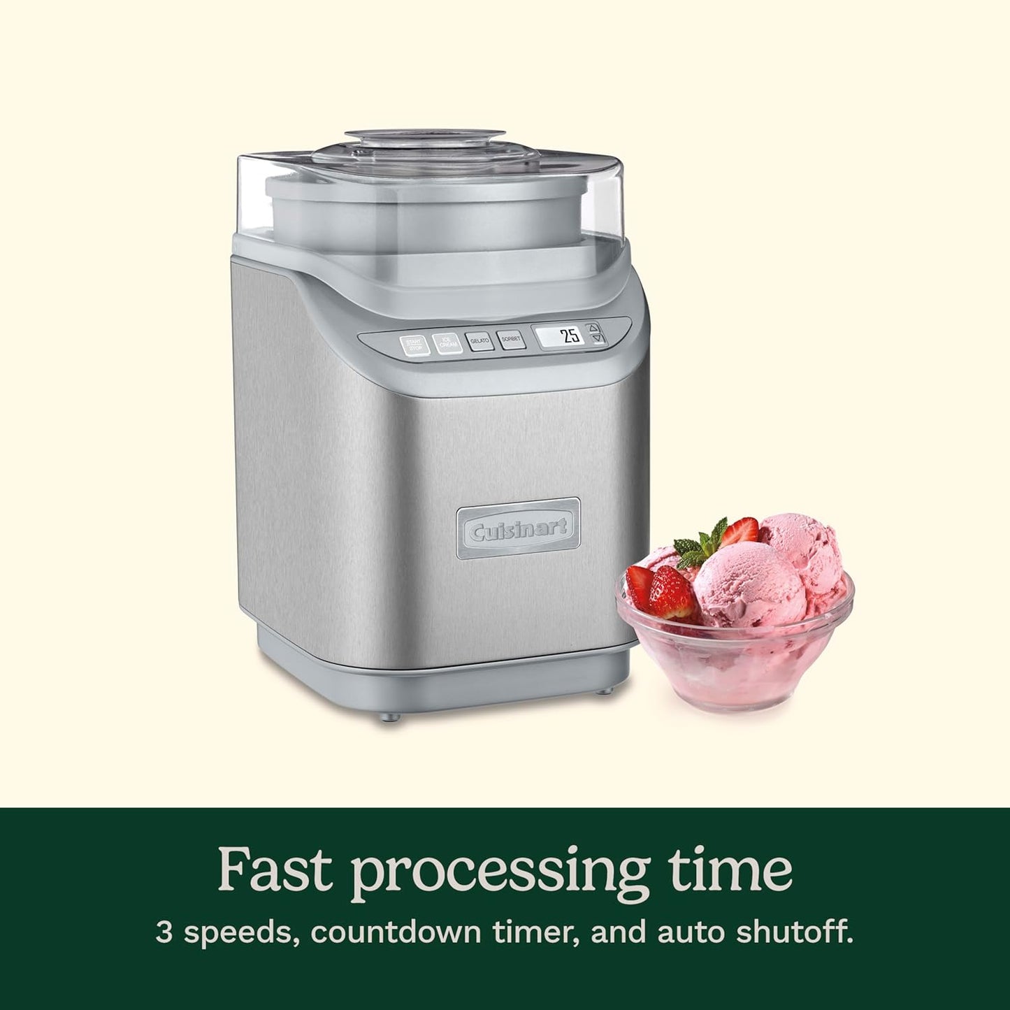 Cuisinart ICE-70P1 2 Quart Stainless Steel Ice Cream Maker with LCD Screen and Timer