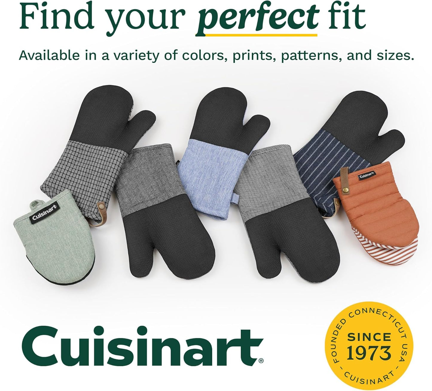 Cuisinart Mini Oven Mitts Set - 5.5" x 8" Heat-Resistant Kitchen Mitts with Non-Slip Silicone and Cotton Filling - Durable Cooking and Baking Gloves (Horizon)