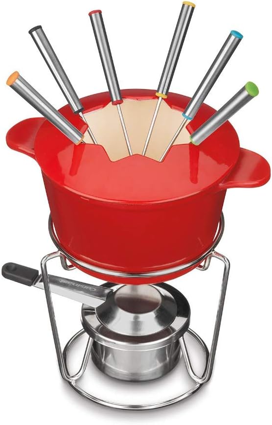 Cuisinart Red Cast Iron Fondue Set with 13 Pieces for Entertaining