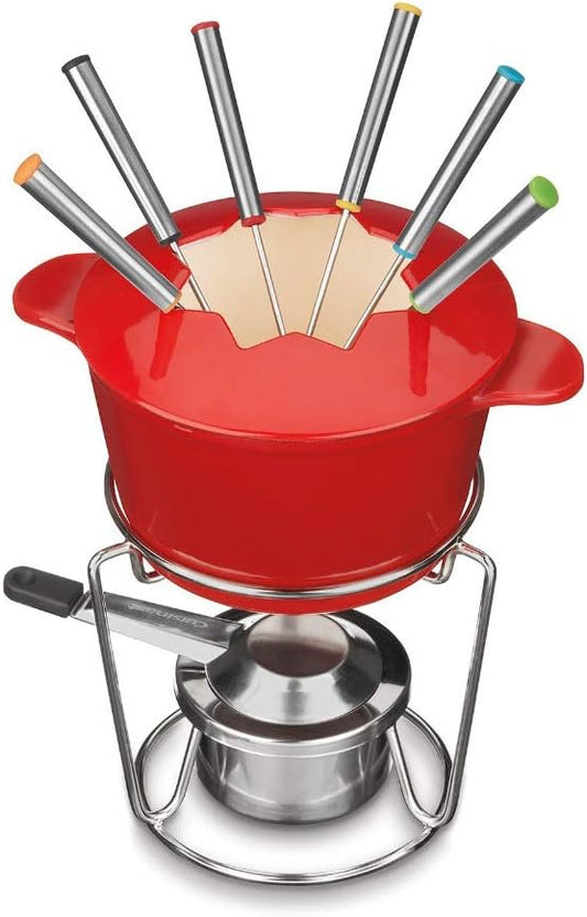 Cuisinart Red Cast Iron Fondue Set with 13 Pieces for Entertaining