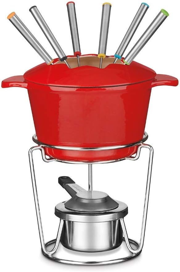 Cuisinart Red Cast Iron Fondue Set with 13 Pieces for Entertaining