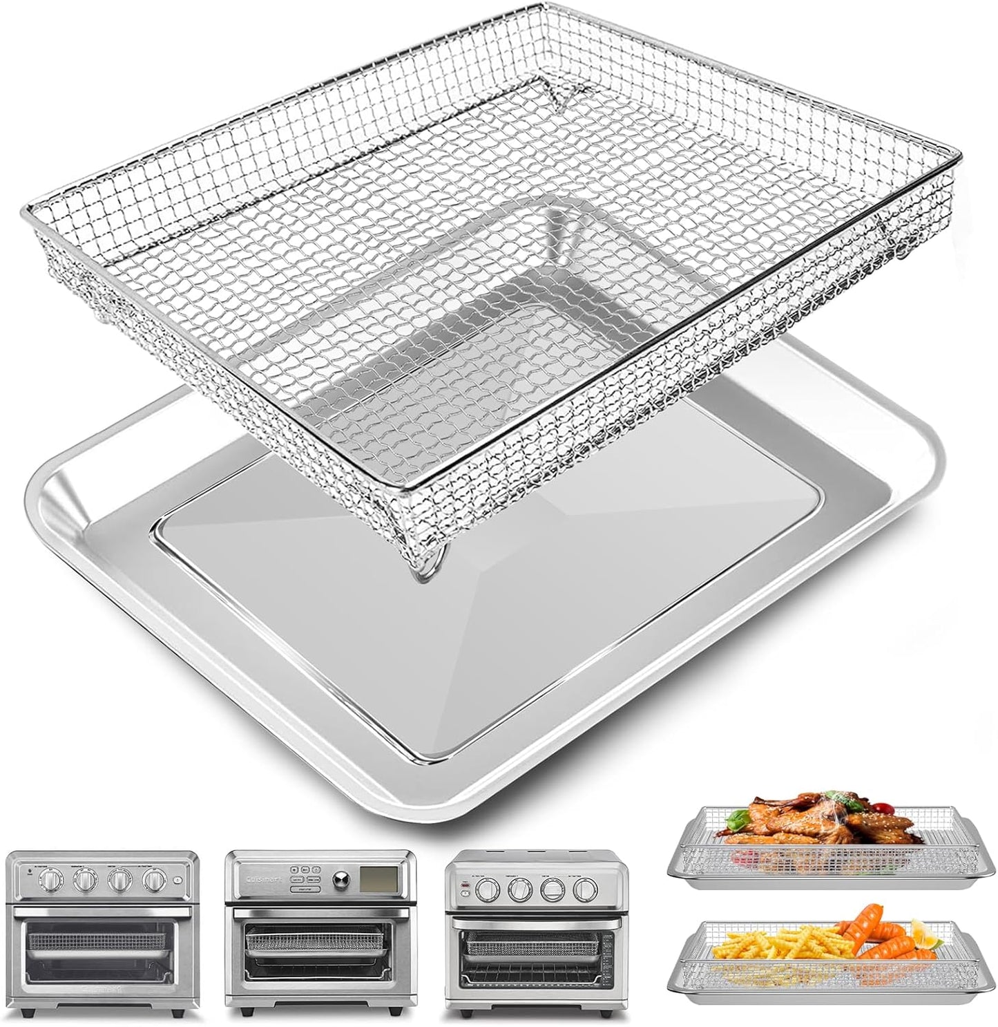 Cuisinart TOA-60/TOA-65/TOA-70 Air Fryer Basket Tray Replacement - 12.2 * 11'' Steel Rack Accessories - Dishwasher Safe