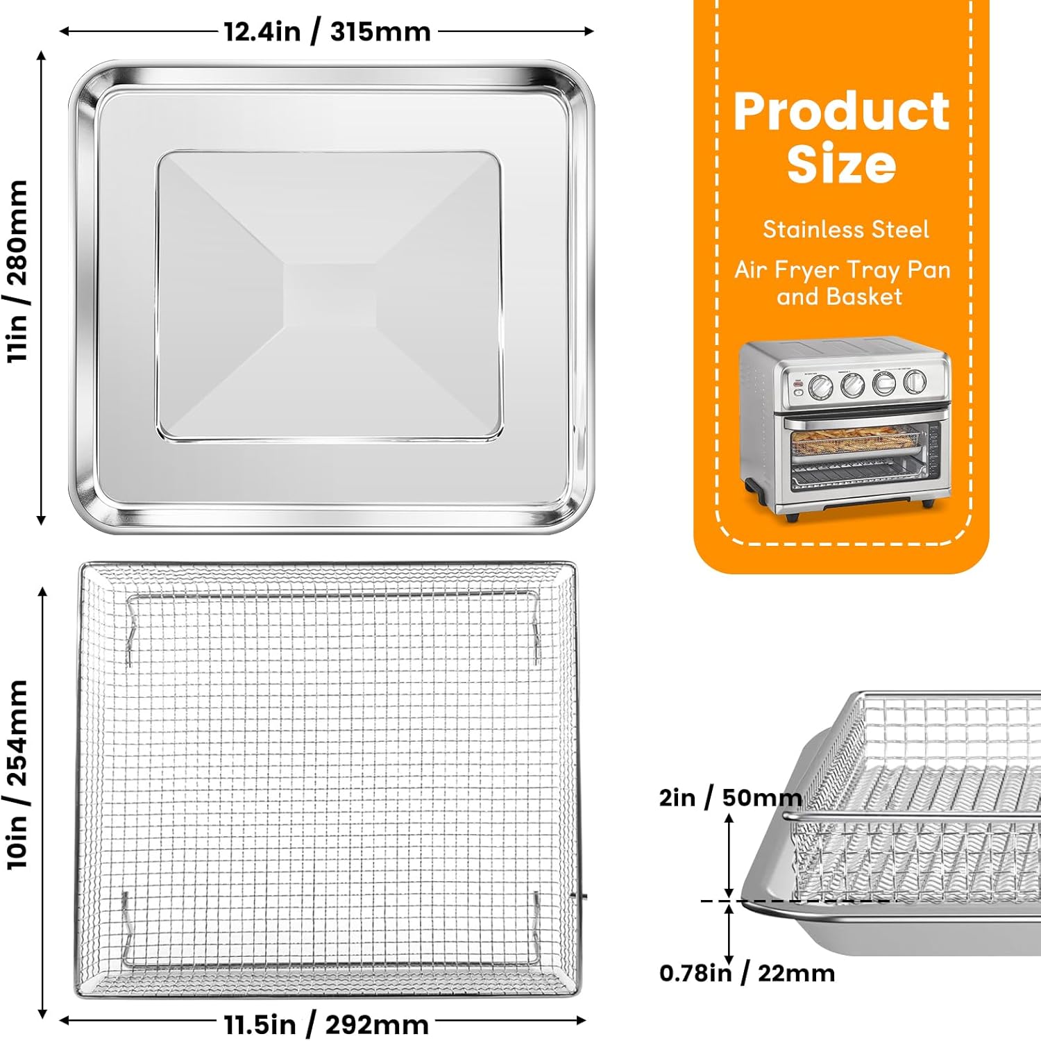 Cuisinart TOA-60/TOA-65/TOA-70 Air Fryer Basket Tray Replacement - 12.2 * 11'' Steel Rack Accessories - Dishwasher Safe