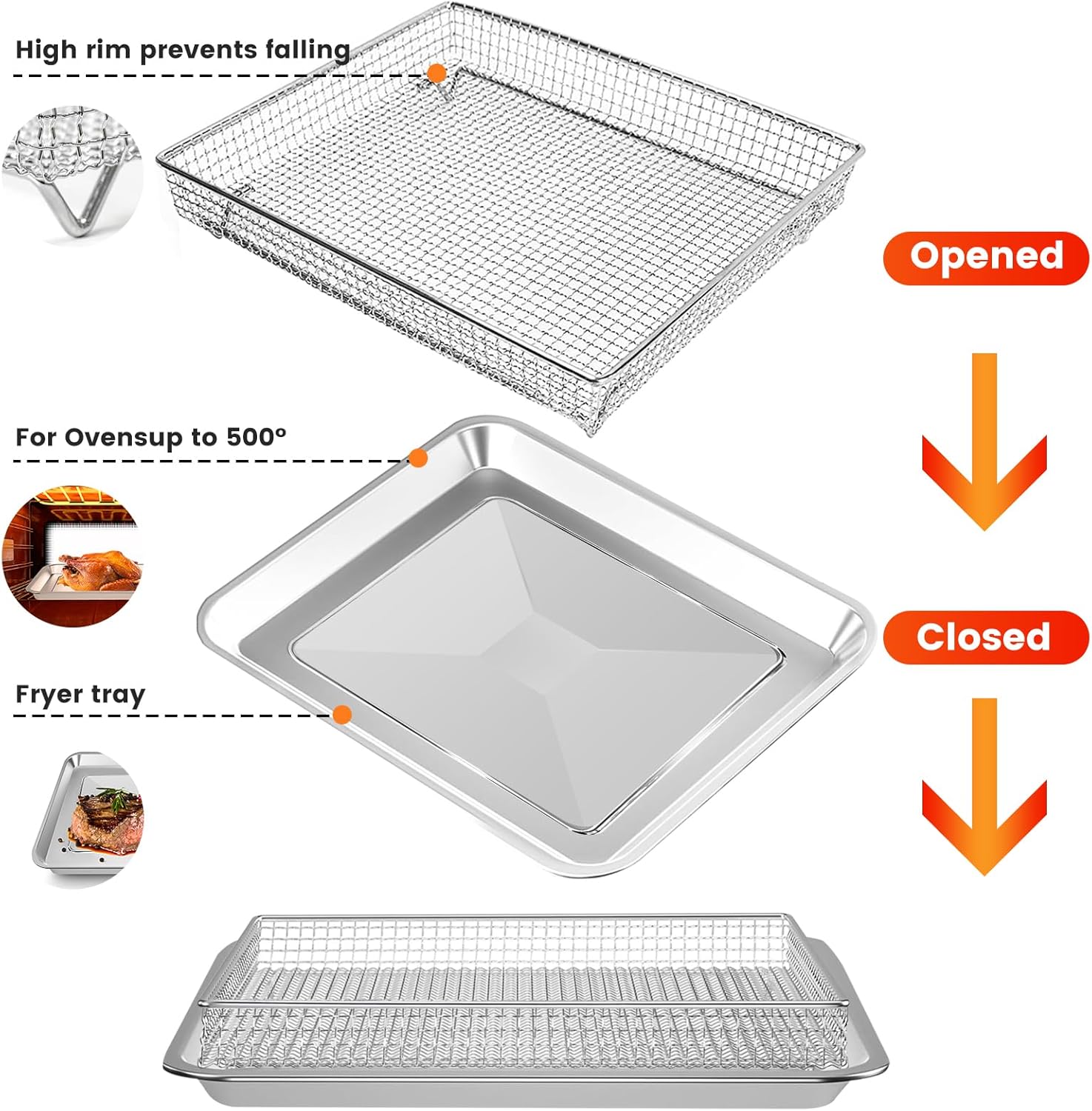 Cuisinart TOA-60/TOA-65/TOA-70 Air Fryer Basket Tray Replacement - 12.2 * 11'' Steel Rack Accessories - Dishwasher Safe