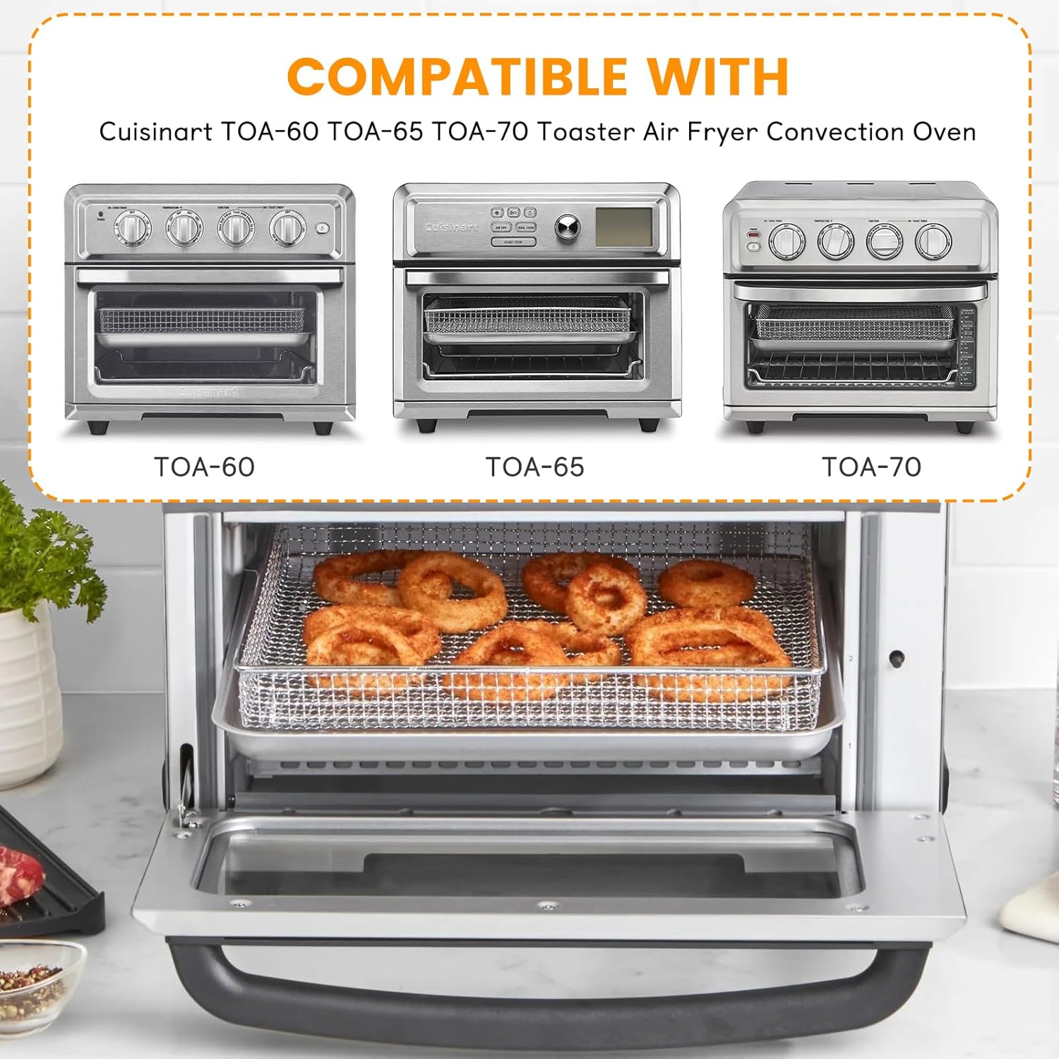 Cuisinart TOA-60/TOA-65/TOA-70 Air Fryer Grill Pan & Basket Set - 12.2 * 11'' Wire Rack Accessories, Dishwasher Safe