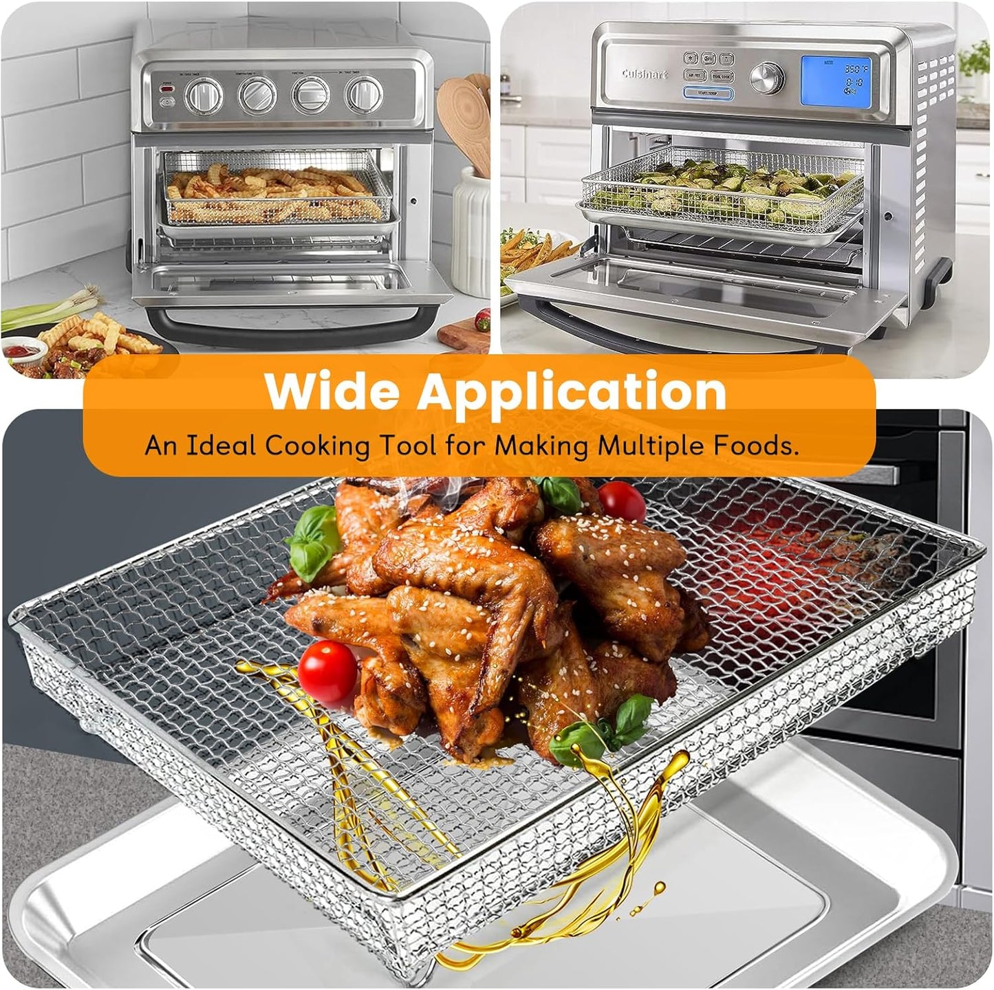 Cuisinart TOA-60/TOA-65/TOA-70 Air Fryer Grill Pan & Basket Set - 12.2 * 11'' Wire Rack Accessories, Dishwasher Safe