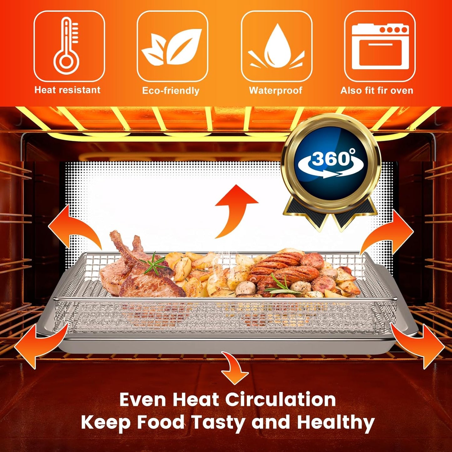 Cuisinart TOA-60/TOA-65/TOA-70 Air Fryer Grill Pan & Basket Set - 12.2 * 11'' Wire Rack Accessories, Dishwasher Safe