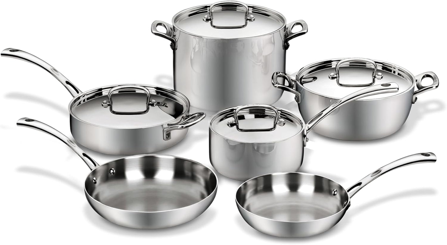 Cuisinart Tri-Ply Stainless Steel Cookware Set - 10 Piece French Classic Collection in Silver