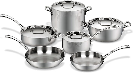 Cuisinart Tri-Ply Stainless Steel Cookware Set - 10 Piece French Classic Collection in Silver