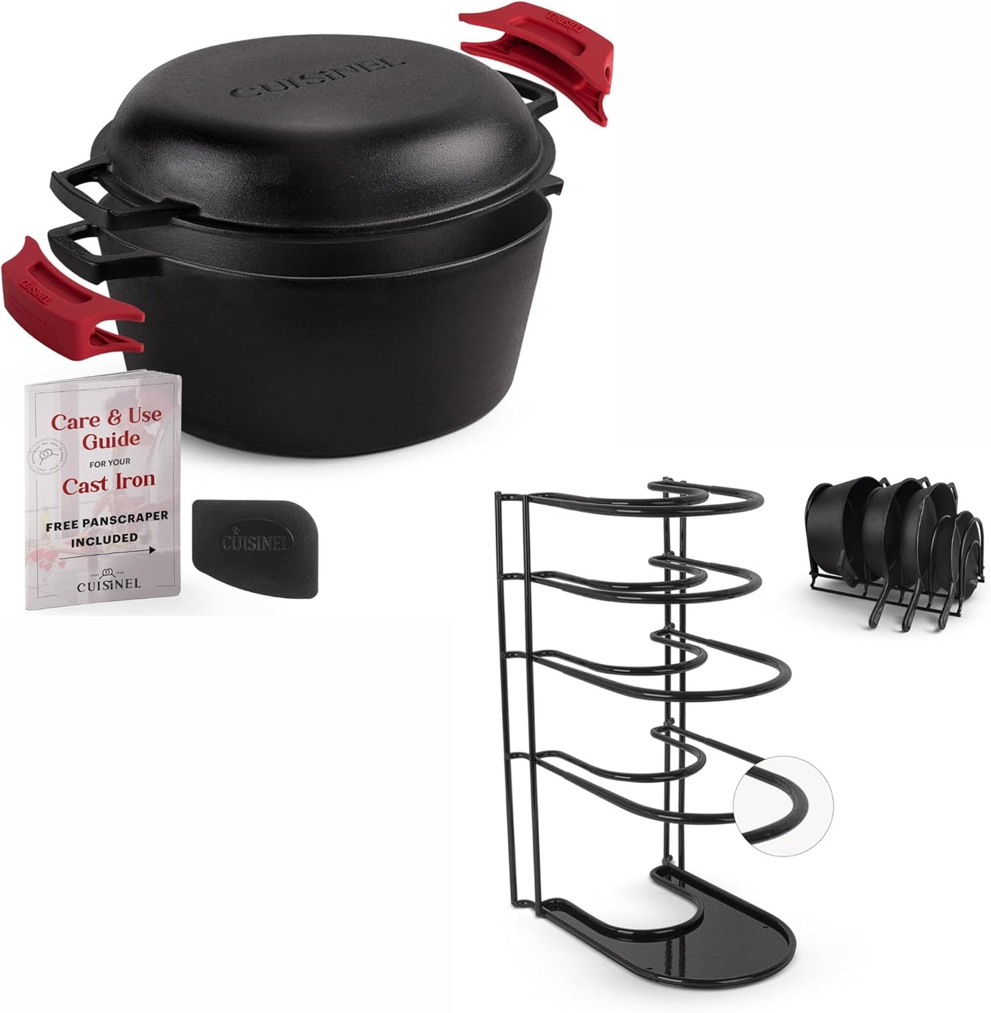 Cuisinel Cast Iron 7-Quart Dutch Oven Set with Rack, Scraper, and Cleaner - Complete Cookware Solution