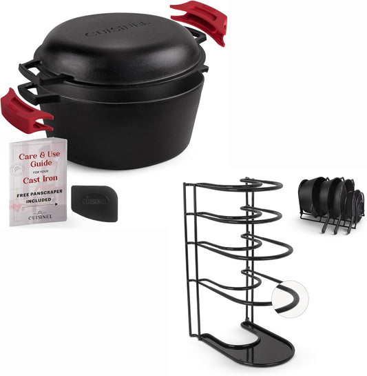 Cuisinel Cast Iron 7-Quart Dutch Oven Set with Rack, Scraper, and Cleaner - Complete Cookware Solution