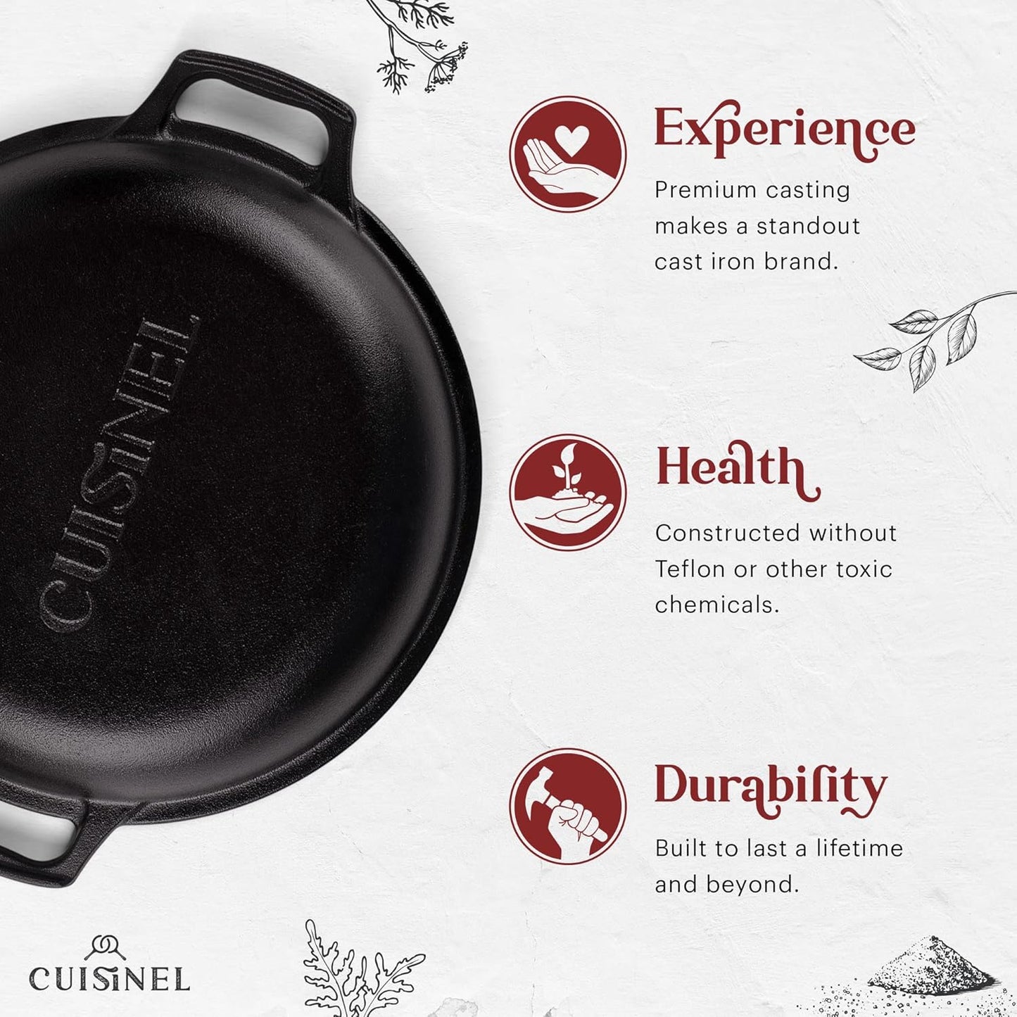 Cuisinel Cast Iron 7-Quart Dutch Oven Set with Rack, Scraper, and Cleaner - Complete Cookware Solution