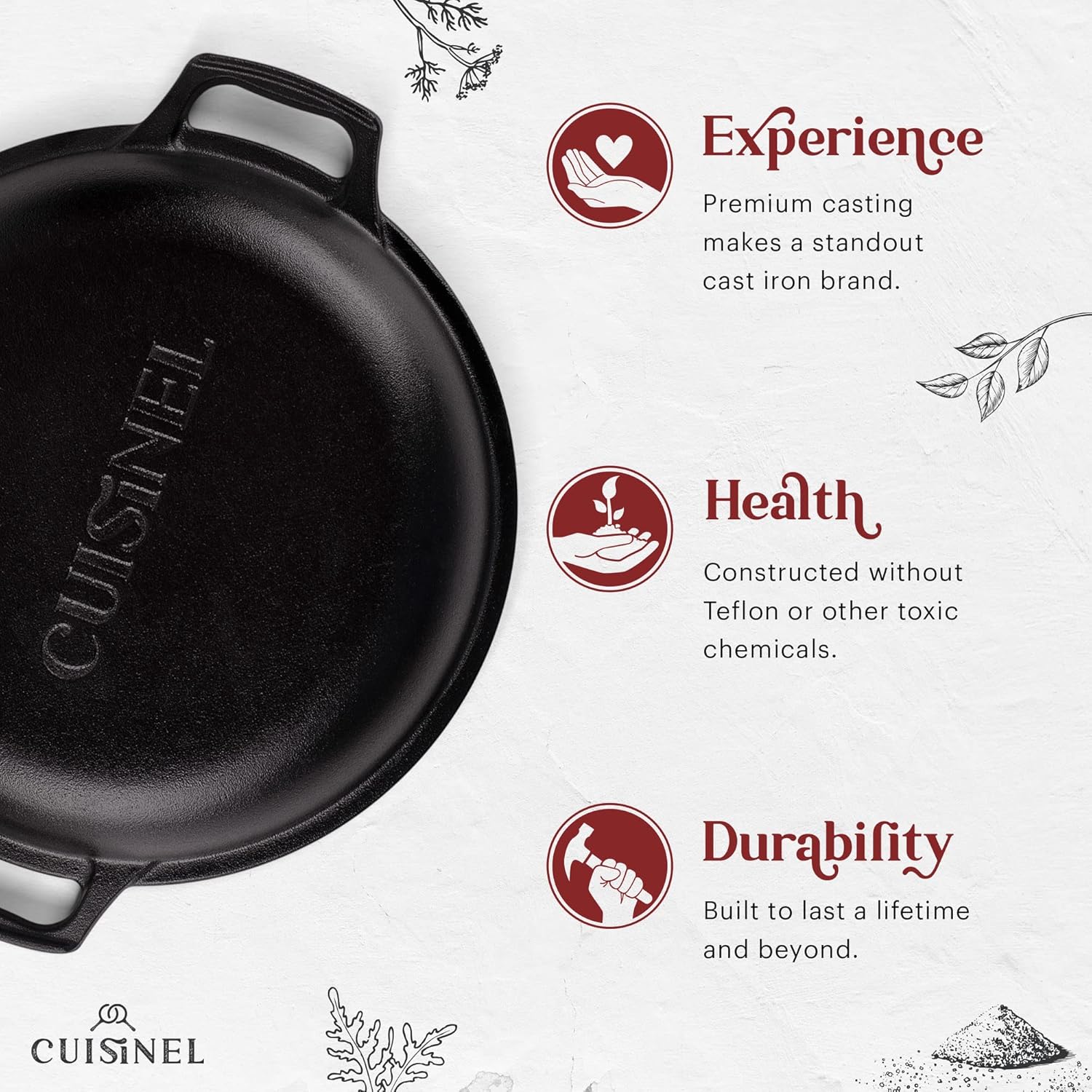 Cuisinel Cast Iron 7-Quart Dutch Oven Set with Rack, Scraper, and Cleaner - Complete Cookware Solution