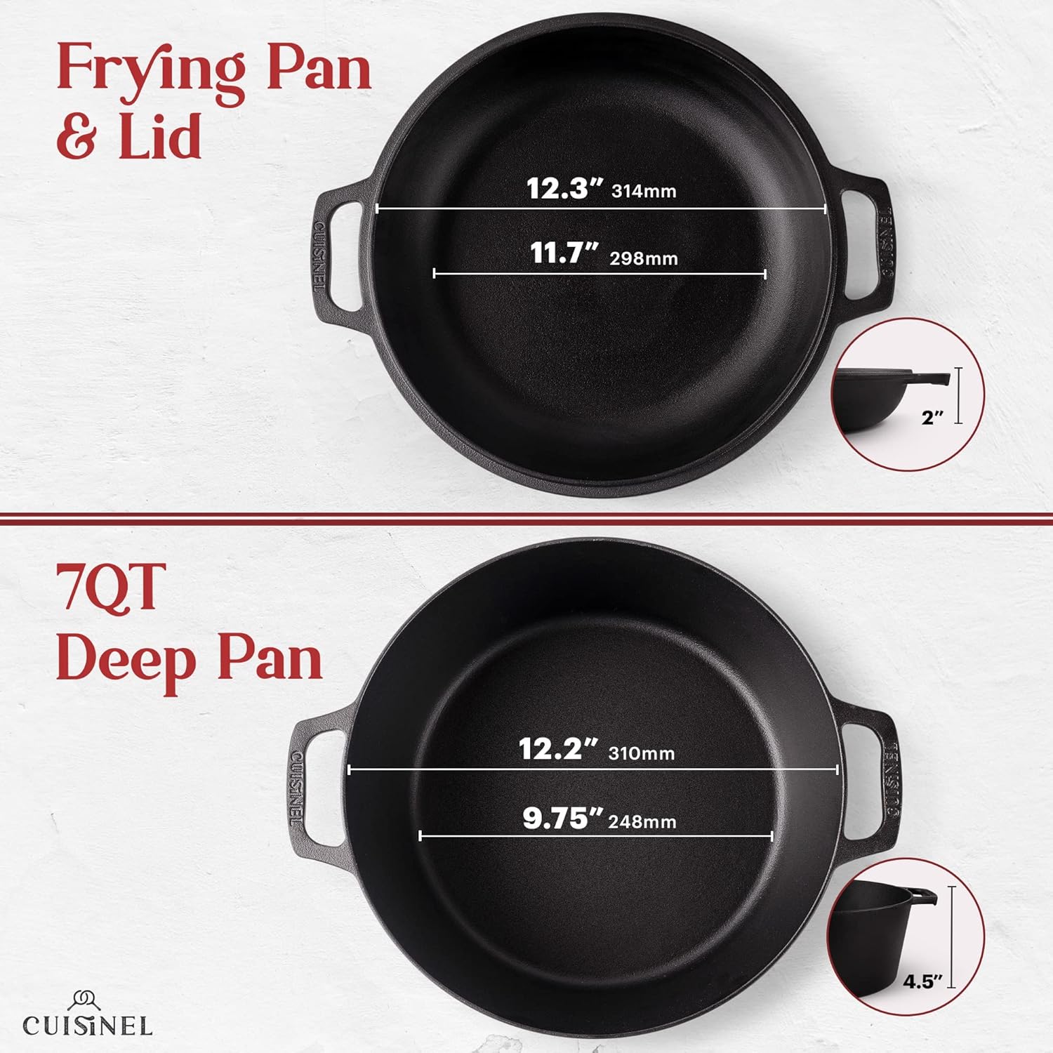Cuisinel Cast Iron 7-Quart Dutch Oven Set with Rack, Scraper, and Cleaner - Complete Cookware Solution