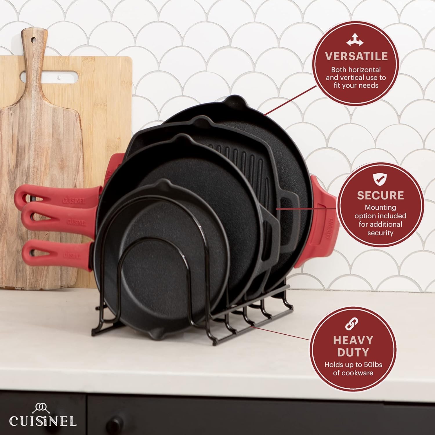 Cuisinel Cast Iron 7-Quart Dutch Oven Set with Rack, Scraper, and Cleaner - Complete Cookware Solution