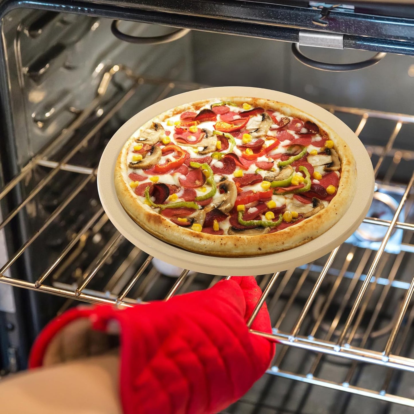 Culinary Couture 15" Round Cordierite Pizza Stone for Oven and Grill - Versatile Stone for Baking Bread, Calzone, Cookies - Ideal for Outdoor Cooking