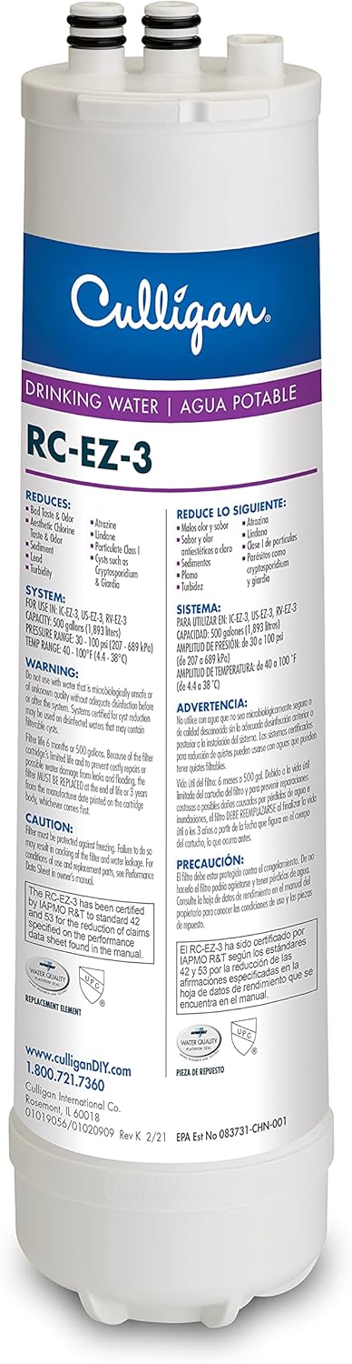 Culligan RC Change Advanced Water Filtration Replacement Cartridge - 500 Gallons - EZ-3 (Better) - Colorful