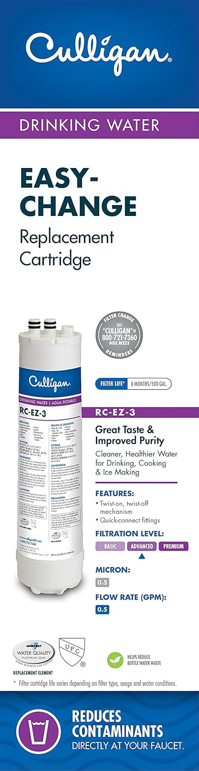 Culligan RC Change Advanced Water Filtration Replacement Cartridge - 500 Gallons - EZ-3 (Better) - Colorful