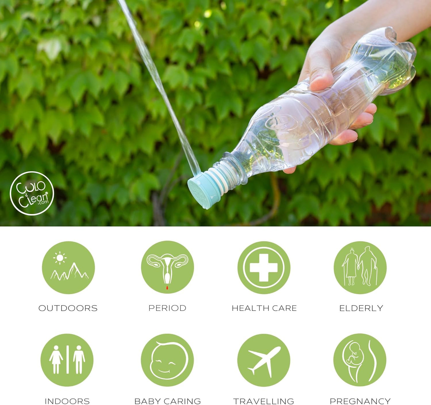 CuloClean Portable Bidet for Toilet, Travel, Camping - Compatible with Any Plastic Bottle - Sanitary and Discreet - Backcountry Bidet Nozzle