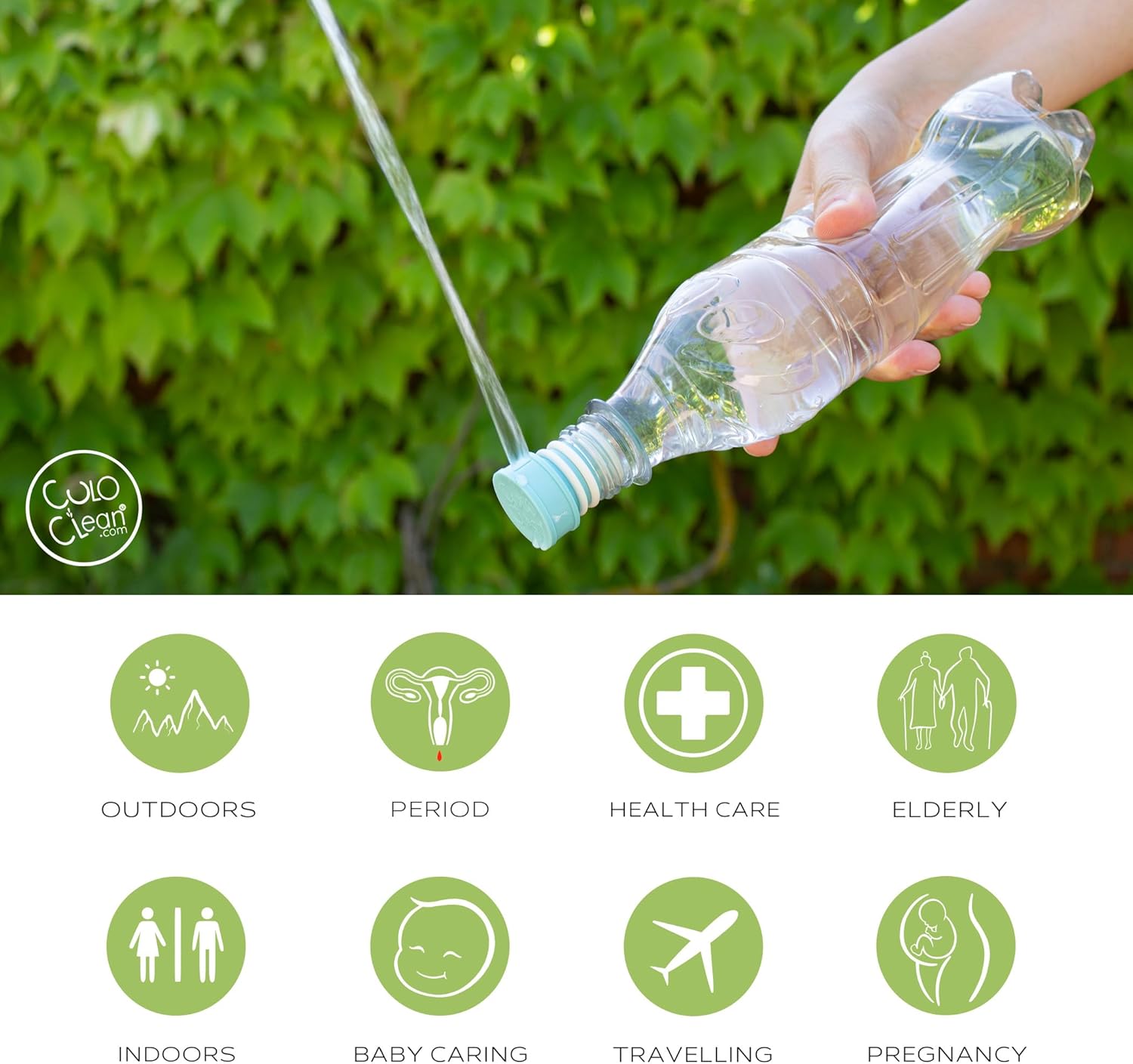 CuloClean Portable Bidet for Toilet, Travel, Camping - Compatible with Any Plastic Bottle - Sanitary and Discreet - Backcountry Bidet Nozzle