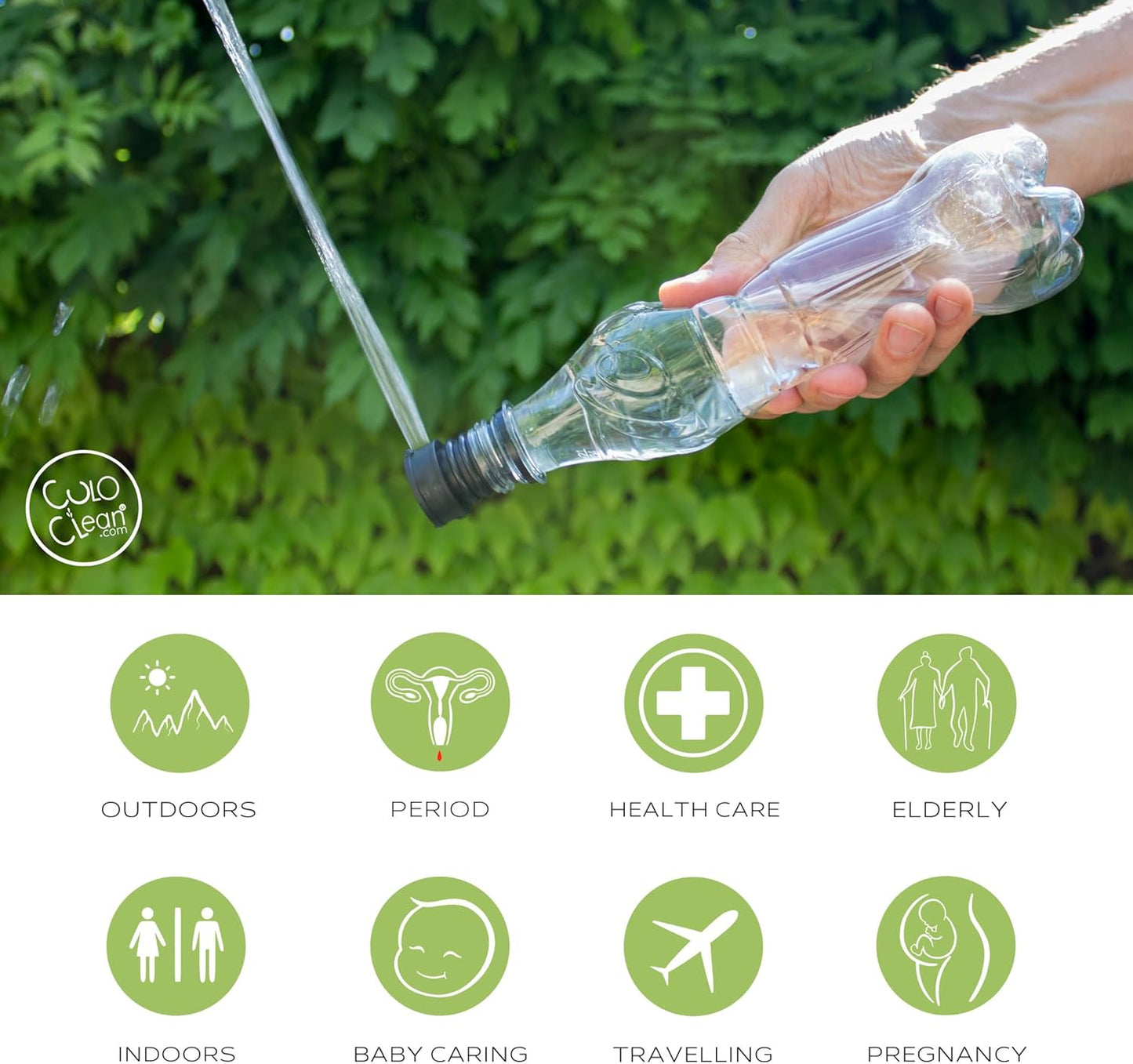 CuloClean Portable Bidet for Toilet, Travel, Hiking, Camping - Lightweight and Compatible with Every Bottle - Black Color