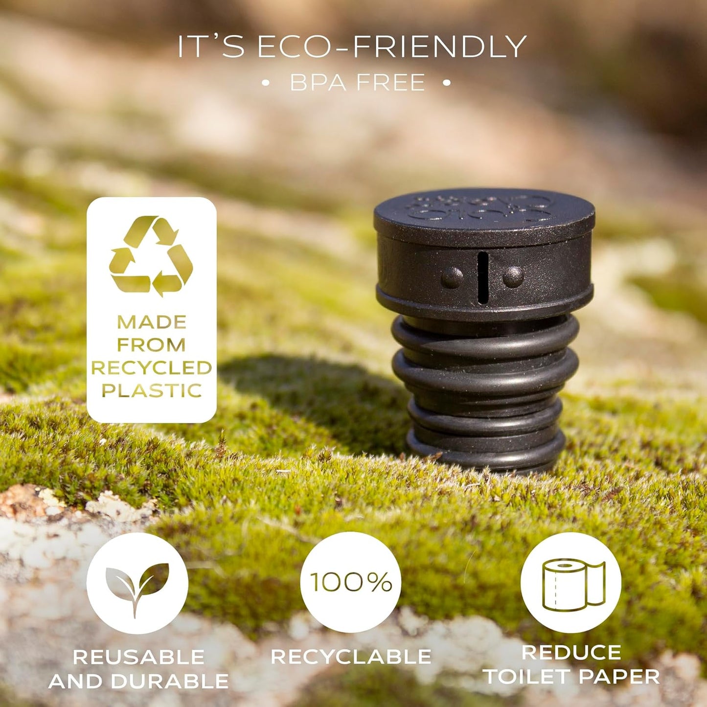 CuloClean Portable Bidet for Toilet, Travel, Hiking, Camping - Lightweight and Compatible with Every Bottle - Black Color