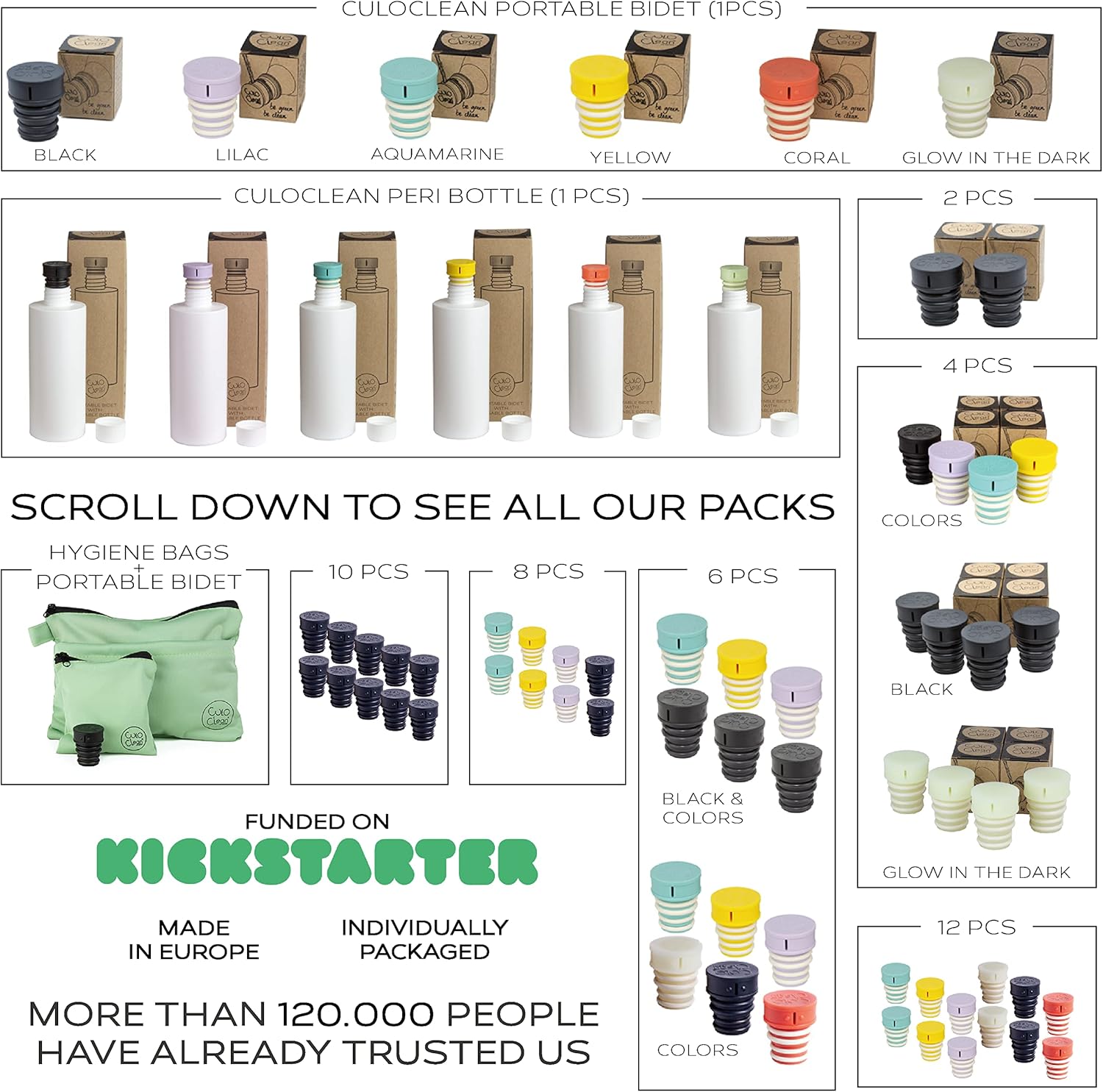 CuloClean Portable Bidet Spray for Toilet or Travel - Handheld Peri Bottle for Men and Women - Glow in The Dark - Bath Essentials