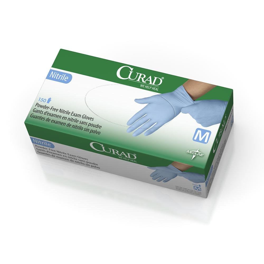 Curad CUR9315 Nitrile Exam Gloves - Latex Free, Medium, Blue, 150 Count