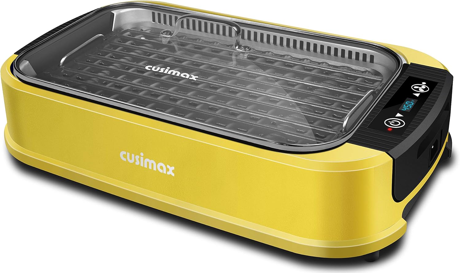 CUSIMAX 1500W Electric Smokeless Indoor Grill with LED Smart Display & Tempered Glass Lid - Portable Korean BBQ Grill with Non-stick Removable Plate, Yellow
