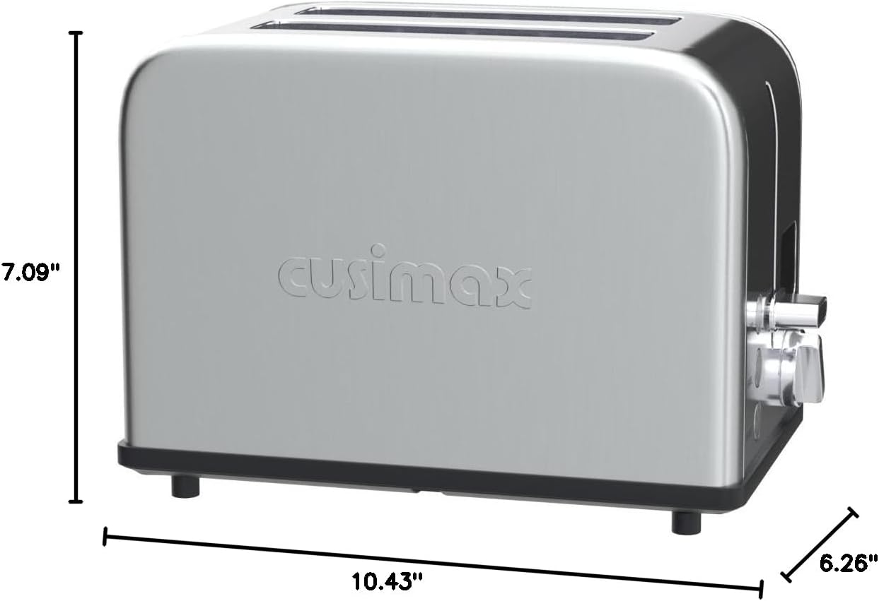 CUSIMAX 2 Slice Stainless Steel Toaster with Large LED Display, 1.5'' Extra-wide Slots, 6 Browning Settings, Cancel/Bagel/Defrost, Removable Crumb Tray - Silver