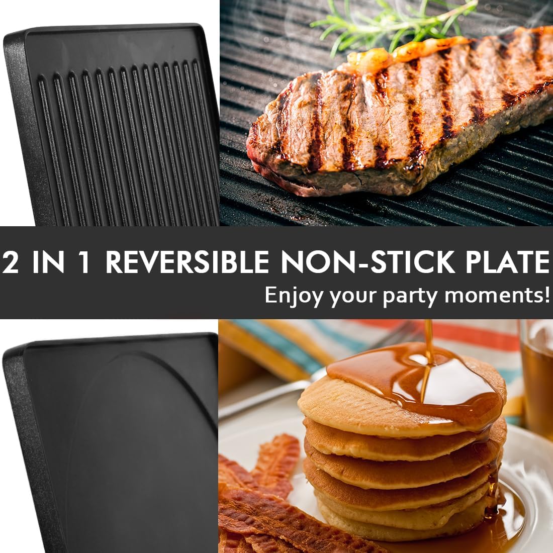 CUSIMAX Electric Raclette Table Grill with Reversible Non-Stick Plate, Crepe Maker, and 8 Pans - Indoor Korean BBQ Grill