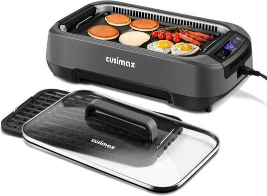 CUSIMAX Smokeless Grill, Electric Indoor BBQ Grill with Non-stick Plate & LED Display