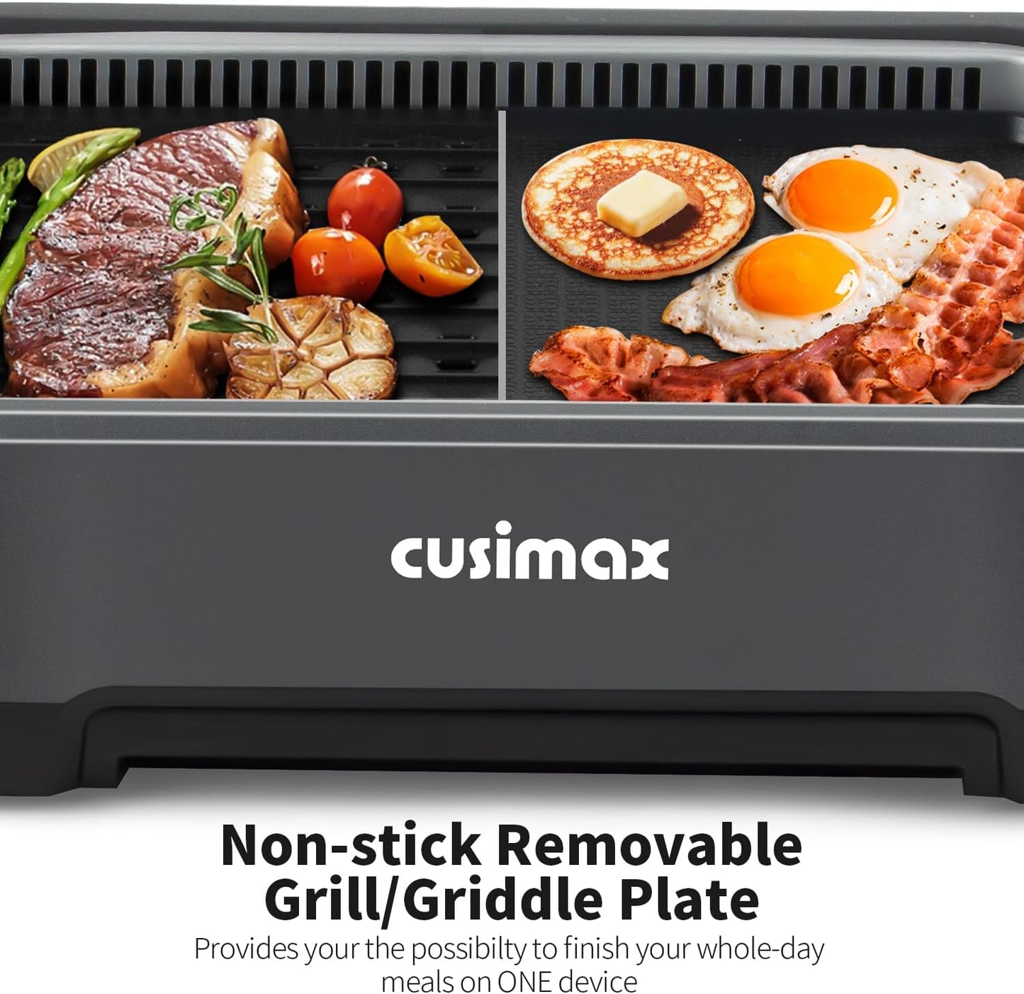 CUSIMAX Smokeless Grill, Electric Indoor BBQ Grill with Non-stick Plate & LED Display