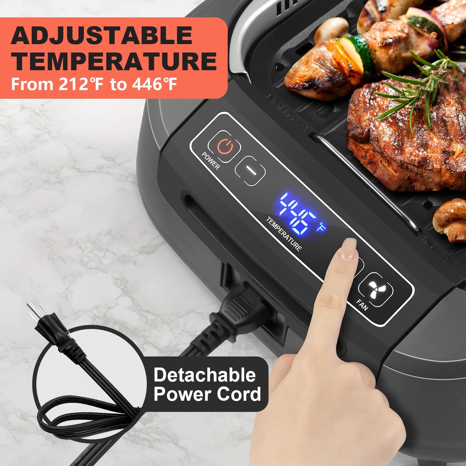 CUSIMAX Smokeless Grill, Electric Indoor BBQ Grill with Non-stick Plate & LED Display